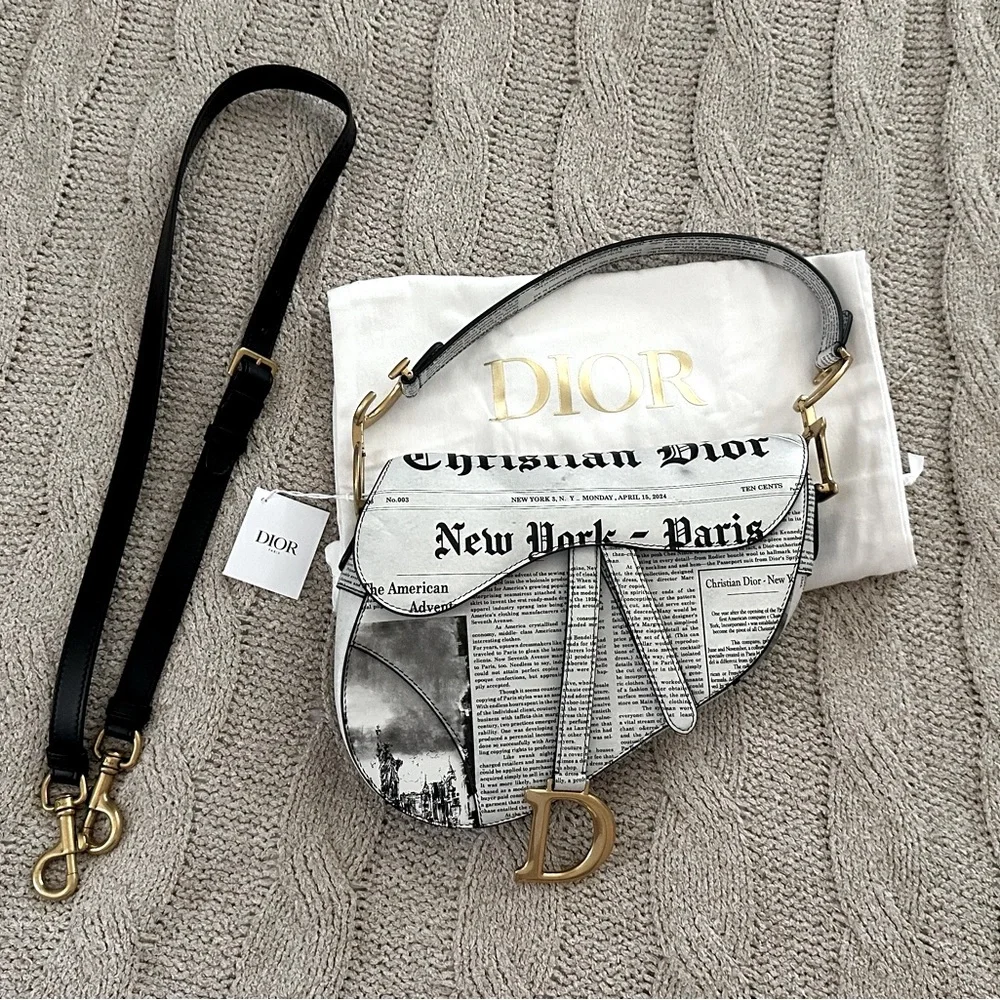 Dior Limited Edition Saddle Calfskin Bag with Newspaper Print - Picture 7 of 12